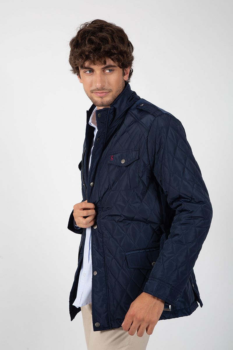 Parka huskye cinturón Acolchada Rombos Marino