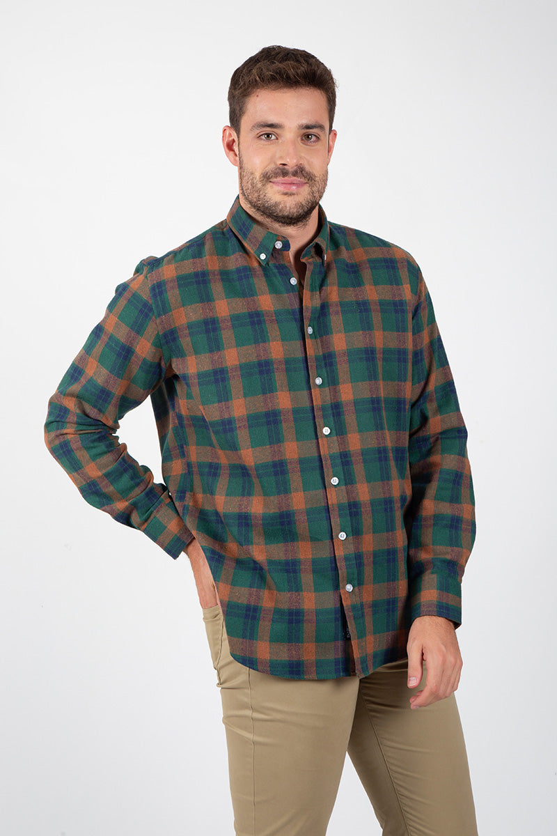 Camisa xadrez cáqui terra