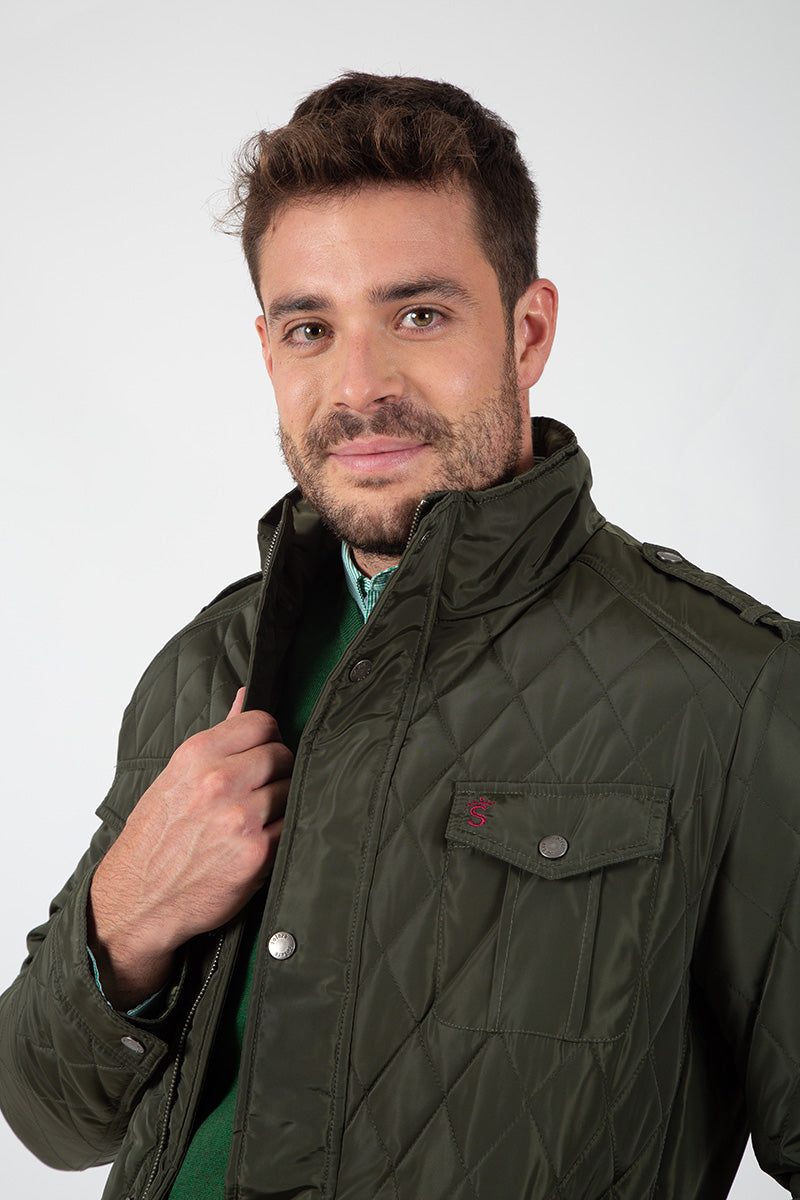 Parka cinto Acolchada Rombos Kaki