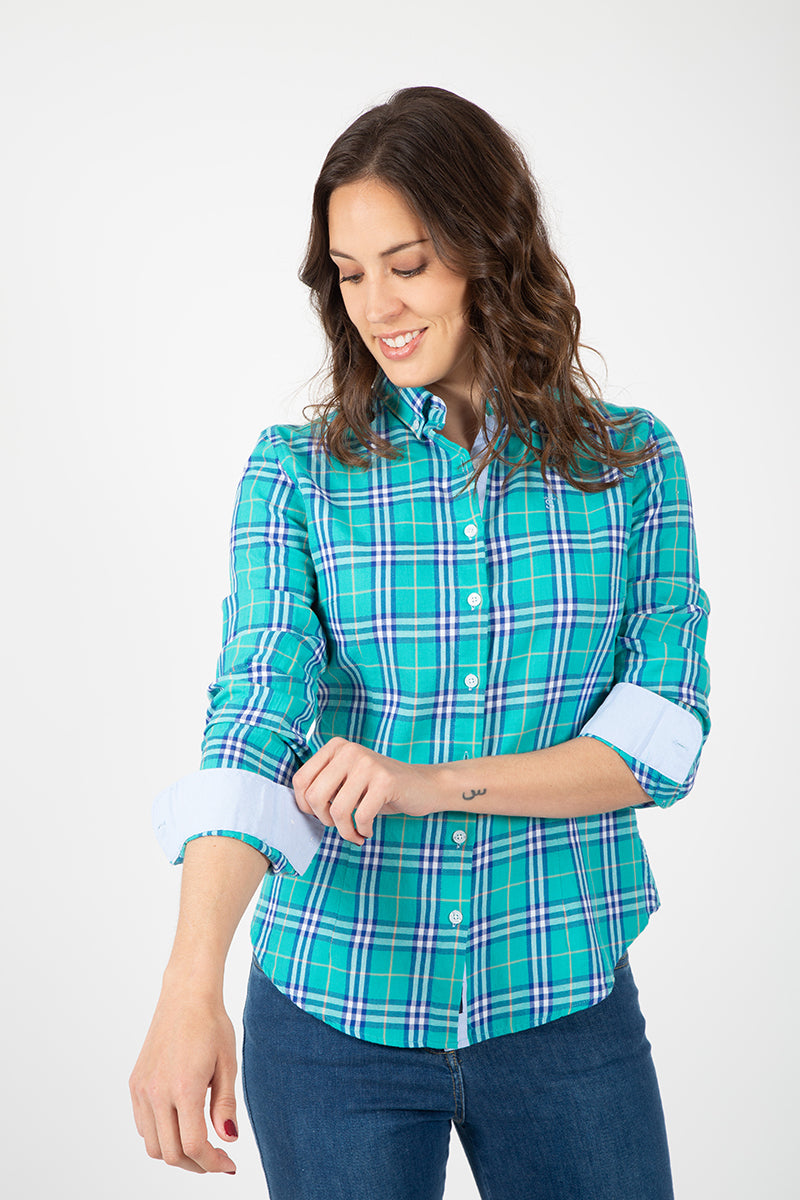 Camisa xadrez turquesa