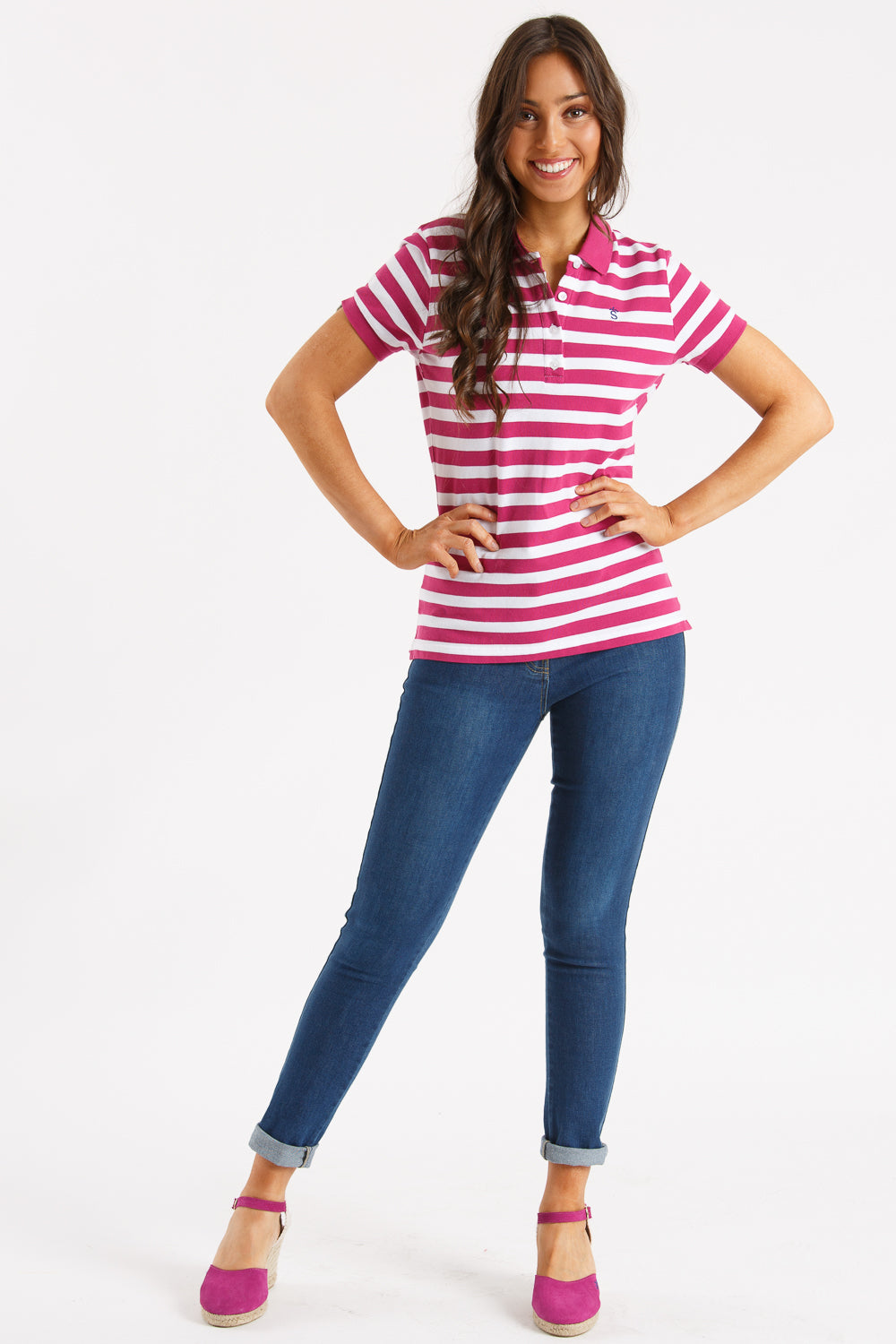 Polo rayé fuchsia