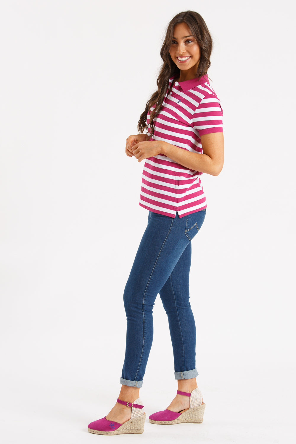 Polo Rayas Fucsia