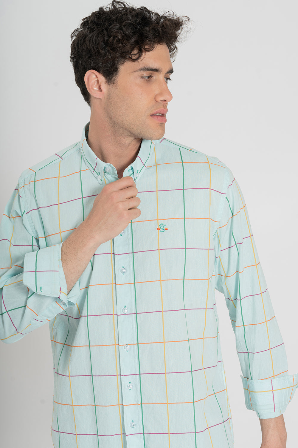 Camisa Cuadros Verde Agua