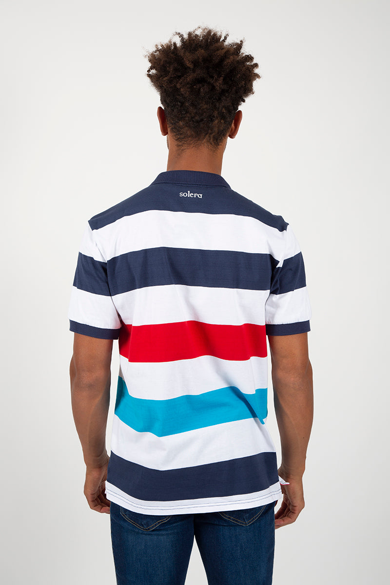 Camisa pólo listrada multicolorida