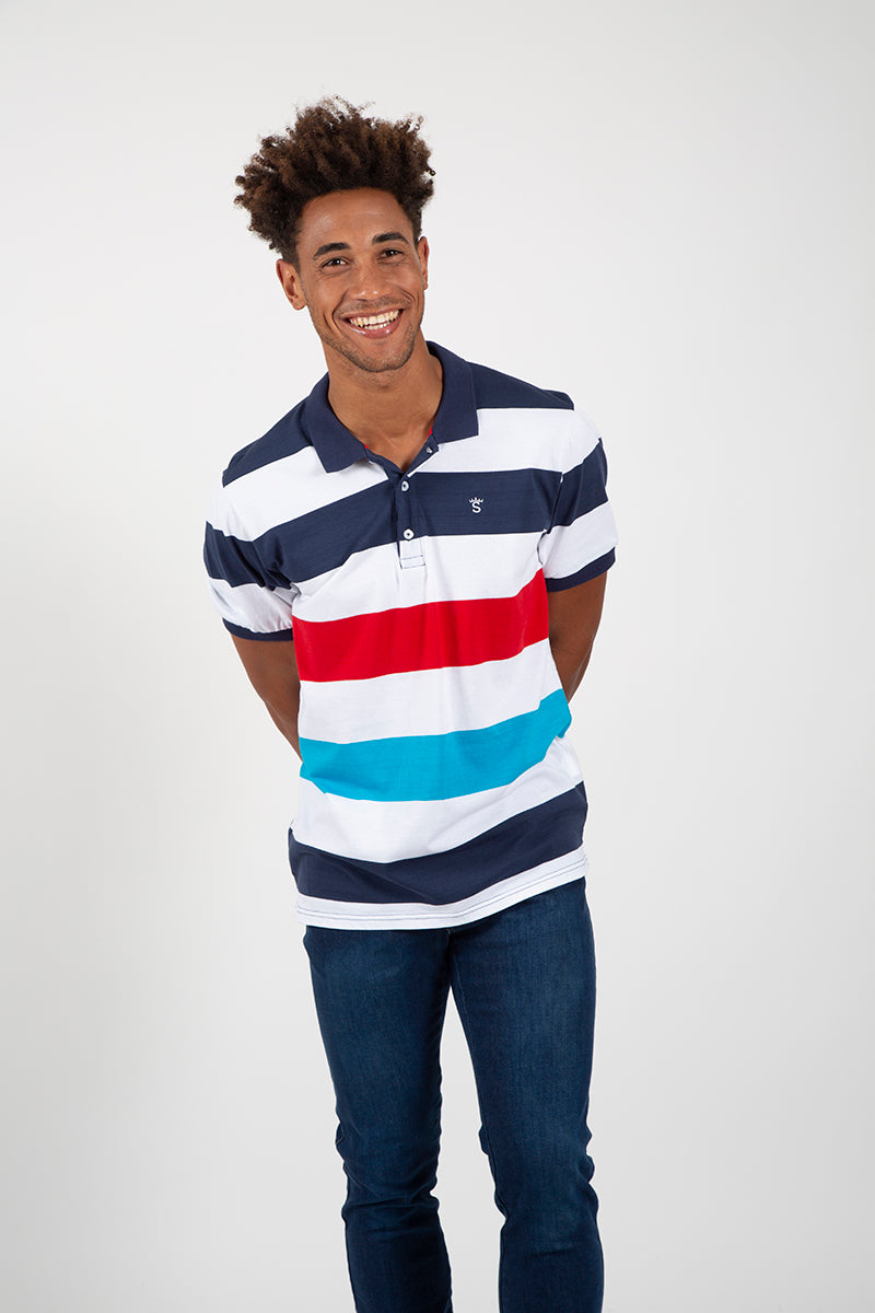 Camisa pólo listrada multicolorida