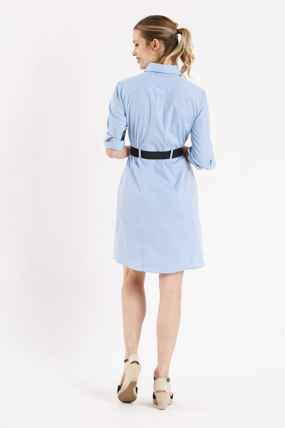 Vestido xadrez azul claro