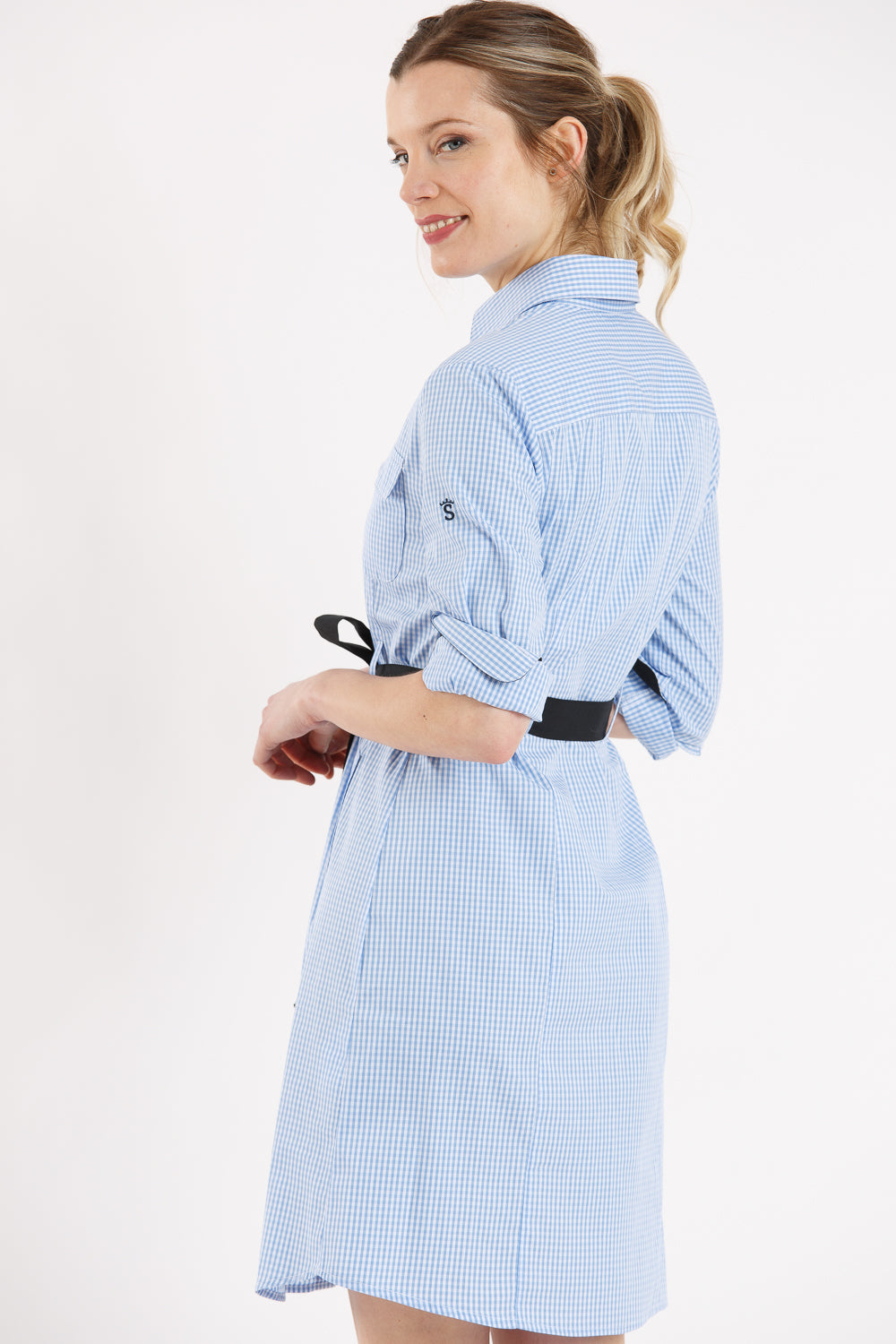 Vestido xadrez azul claro