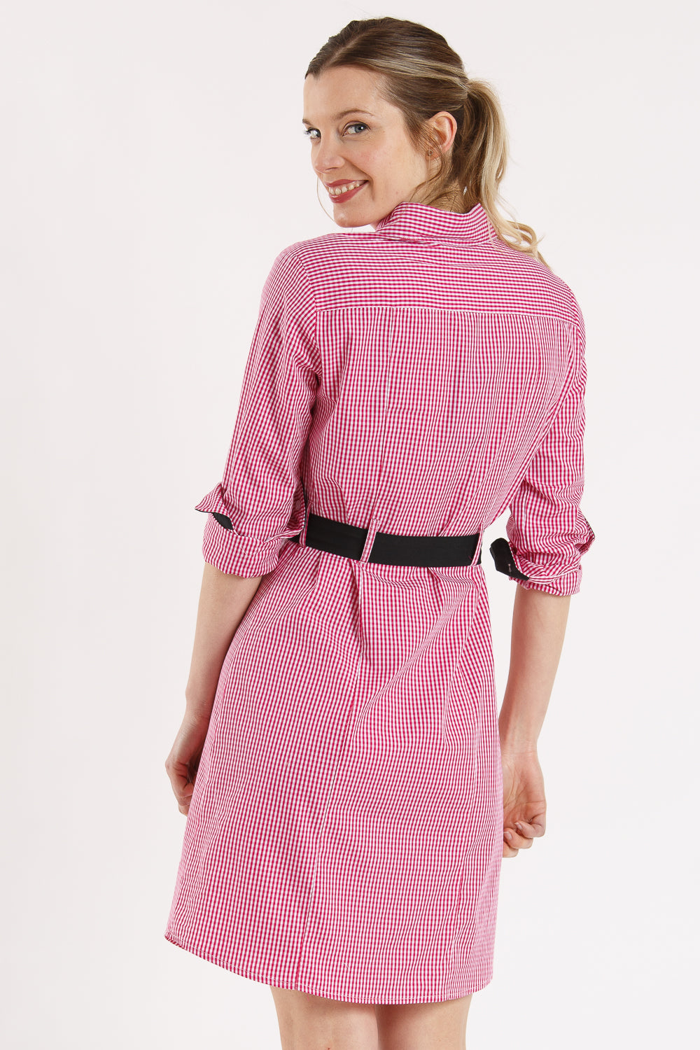 Vestido cuadro fuxia