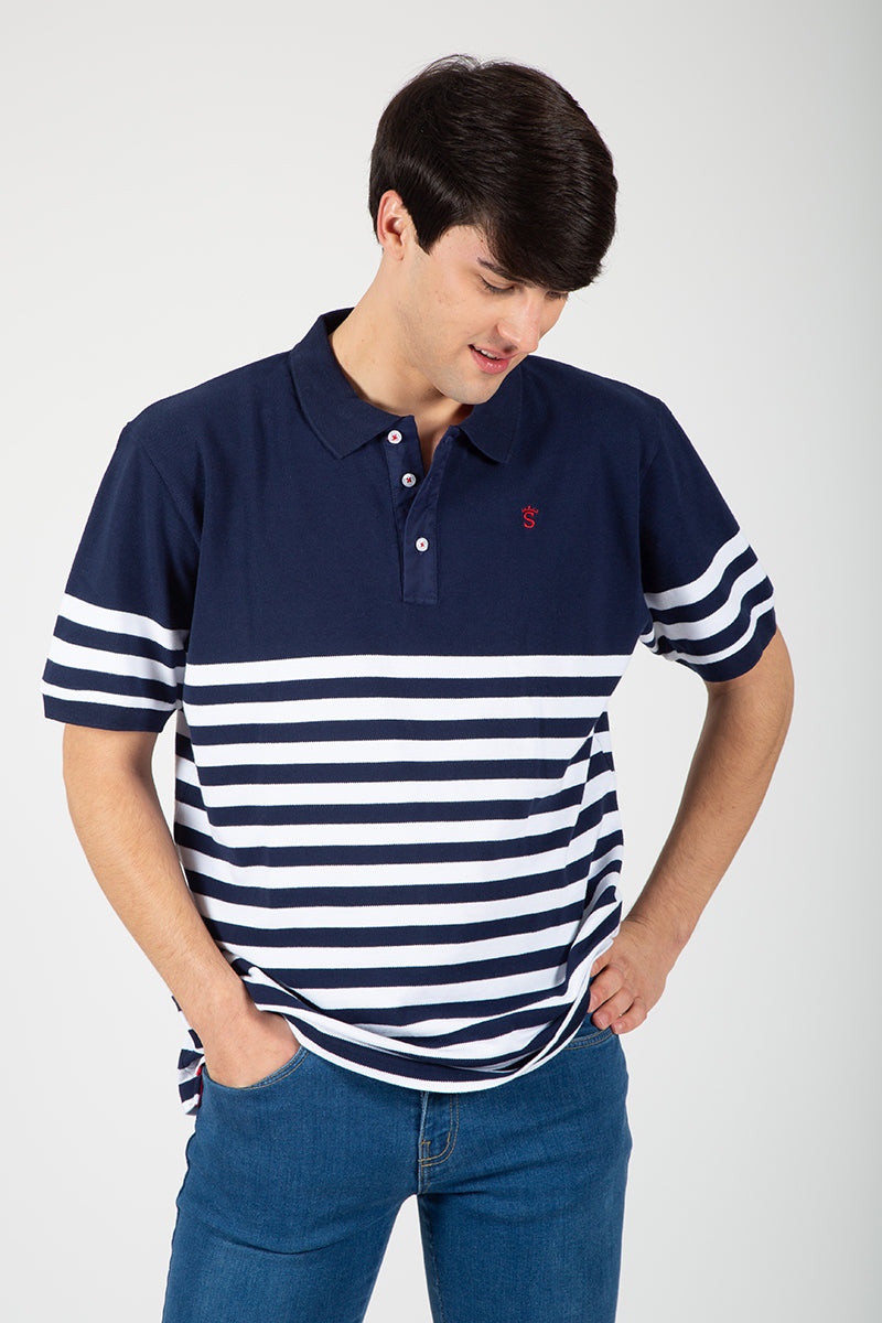 Polo rayas marino