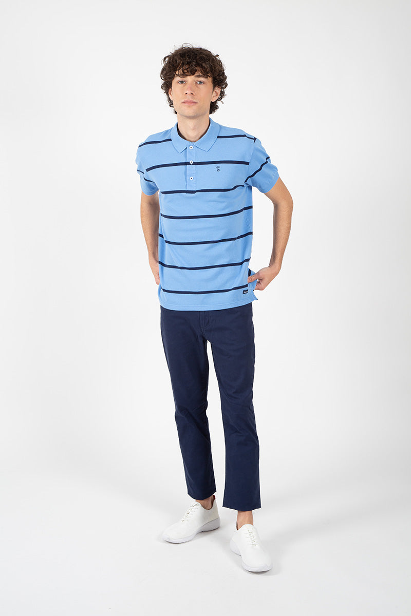 Polo rayé bleu clair