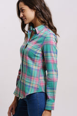 Camisa xadrez verde rosa