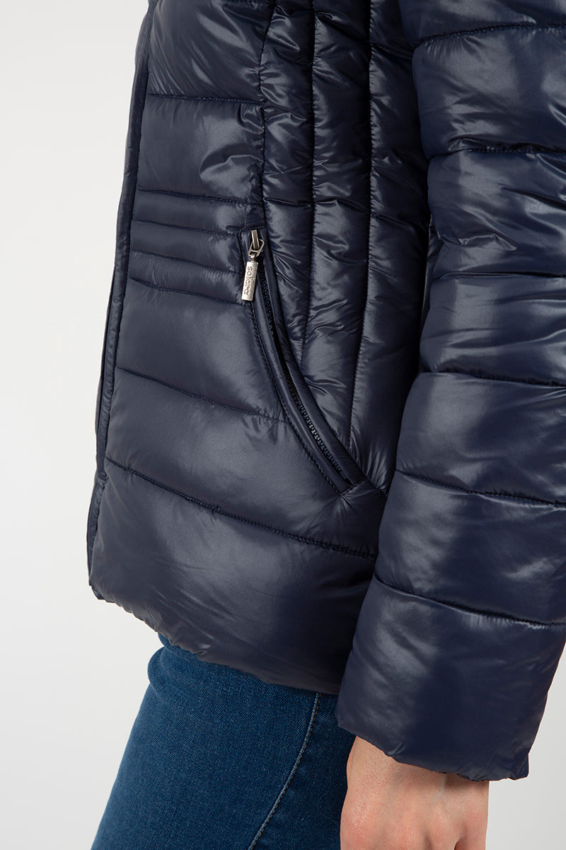 Parka ultraleve azul marinho com capuz