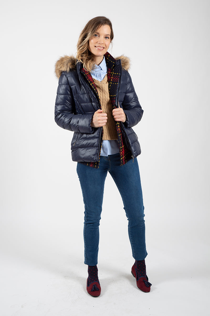 Parka ultraleve azul marinho com capuz