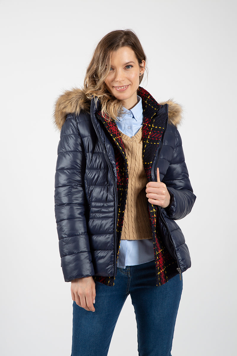 Parka ultraleve azul marinho com capuz