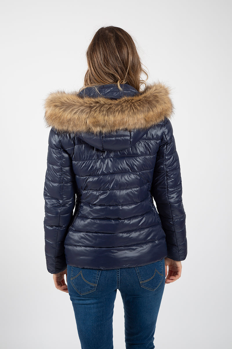 Parka ultraleve azul marinho com capuz