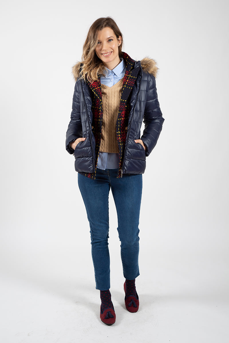 Parka ultraleve azul marinho com capuz