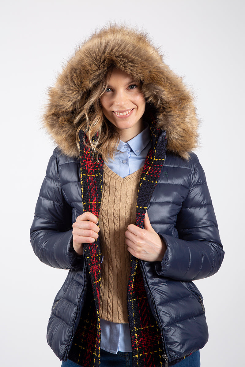 Parka ultraleve azul marinho com capuz