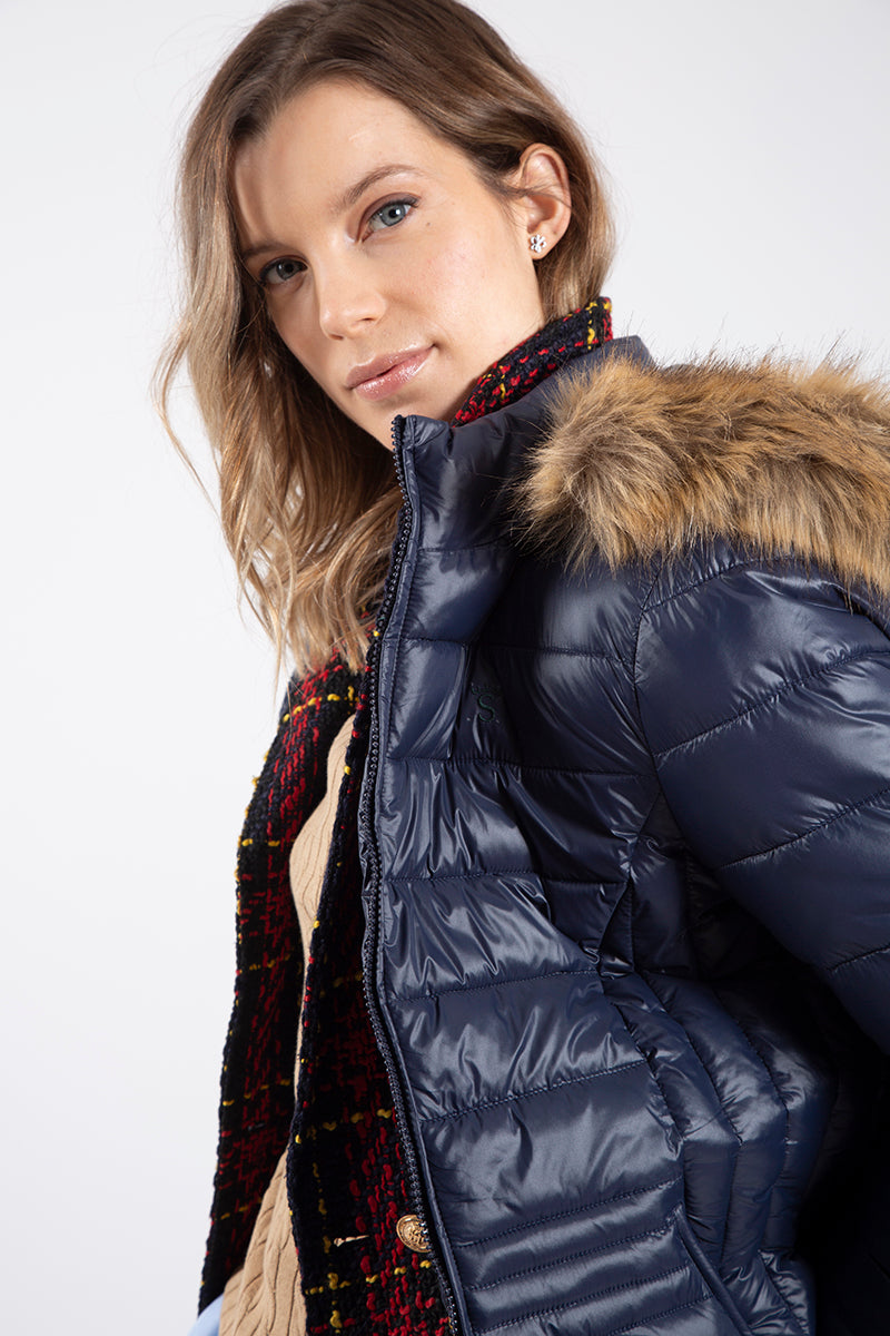 Parka ultraleve azul marinho com capuz