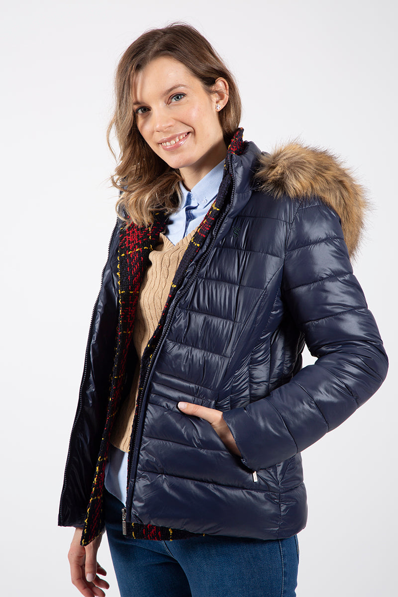 Parka ultraleve azul marinho com capuz