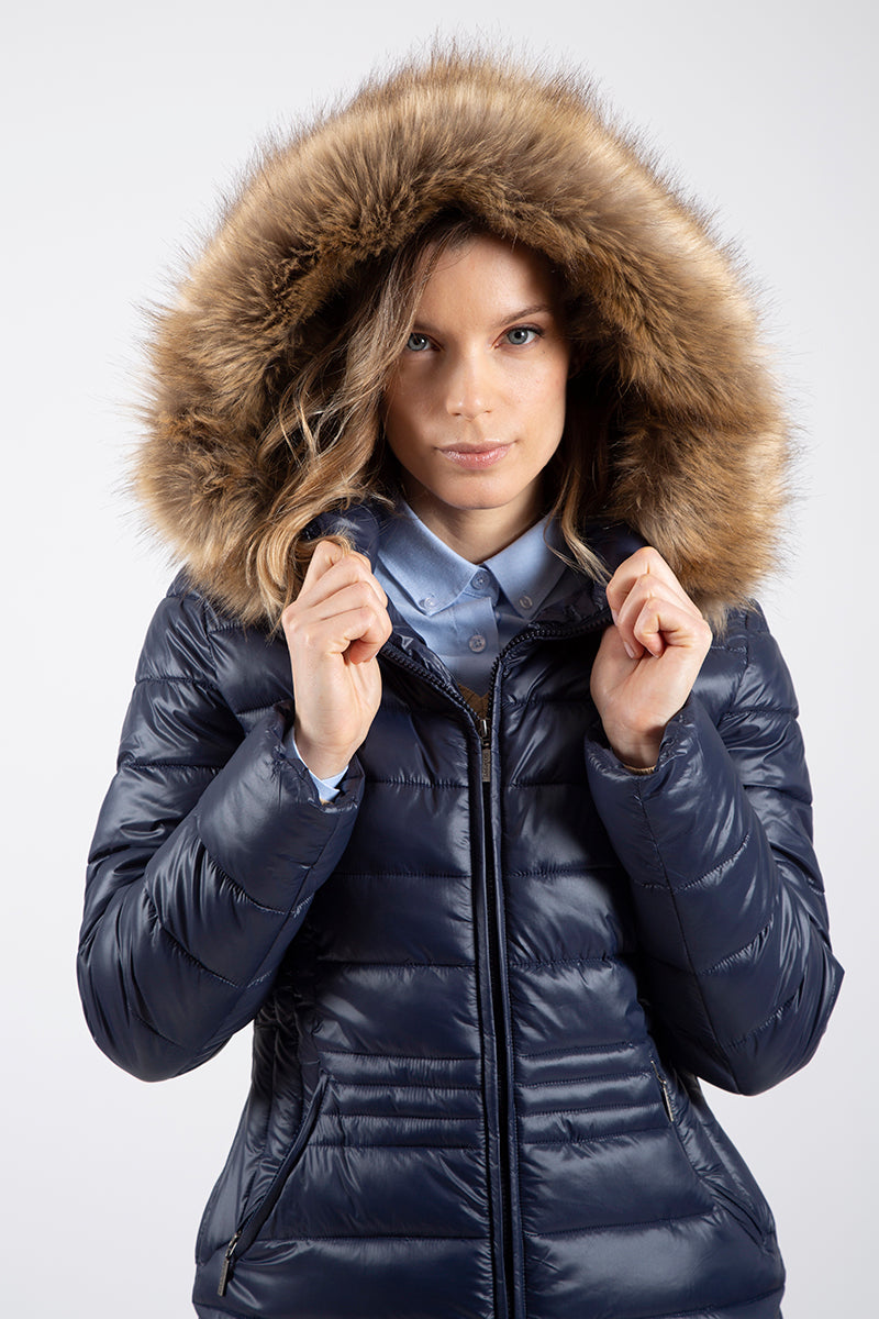 Parka ultraleve azul marinho com capuz