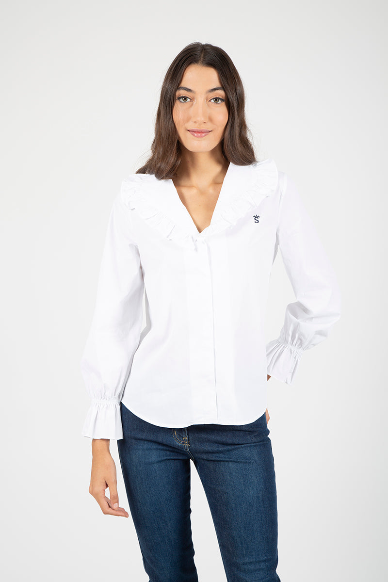 Blusa cuello volante Blanco