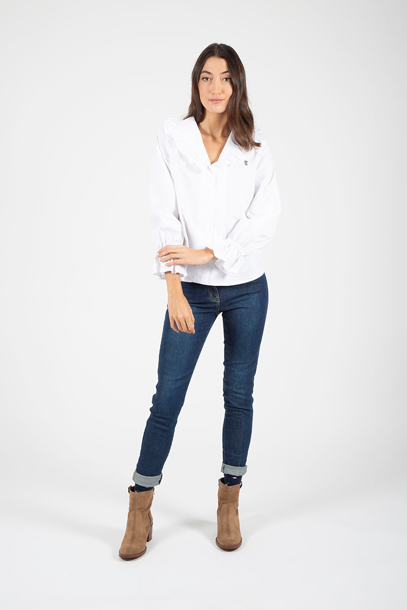 Blusa cuello volante Blanco