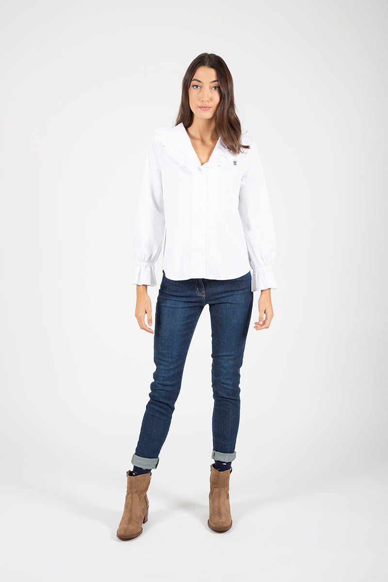 Blusa cuello volante Blanco