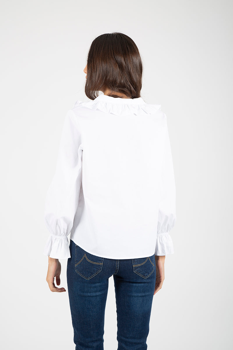 Blusa cuello volante Blanco