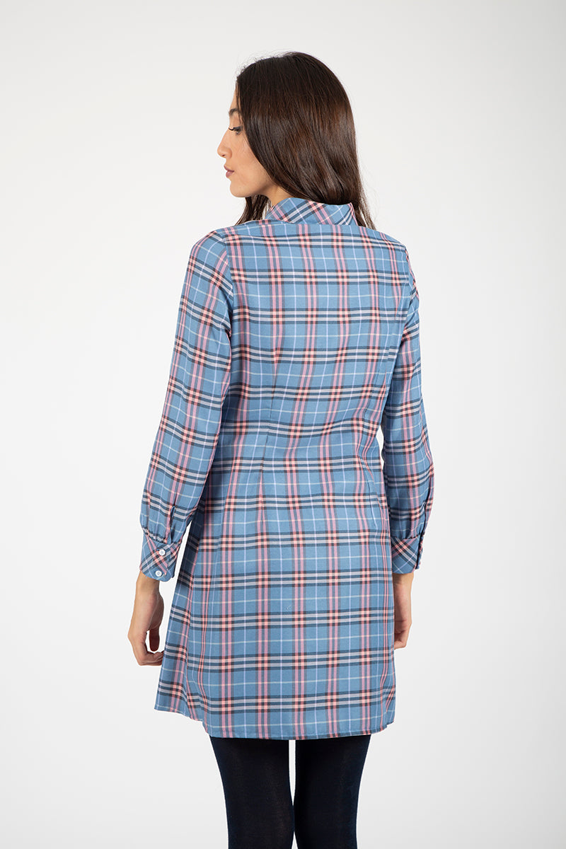 Vestido azul camisero volantes