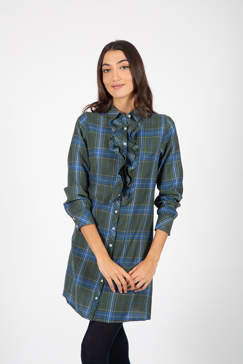 Vestido verde camisero volantes