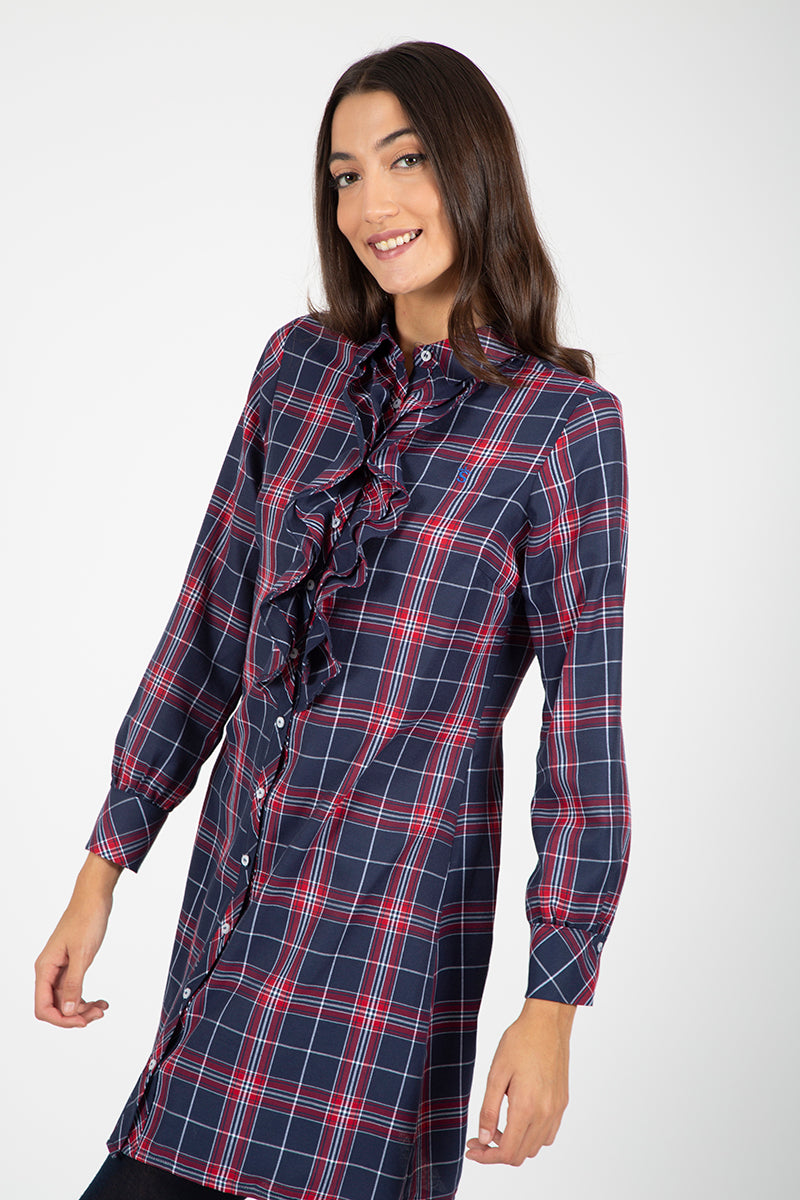 Vestido marino camisero volantes