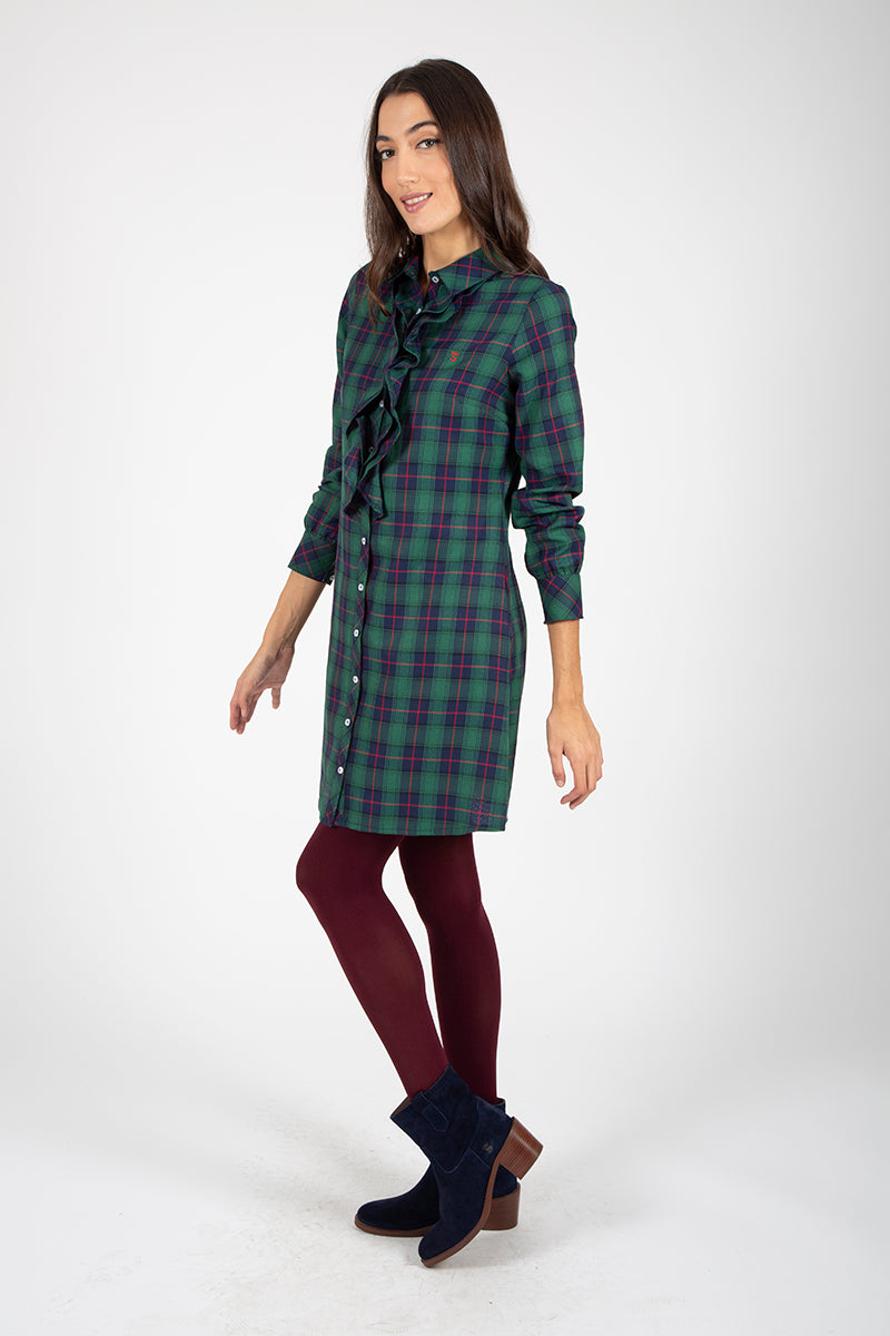 Vestido camisa verde com babados
