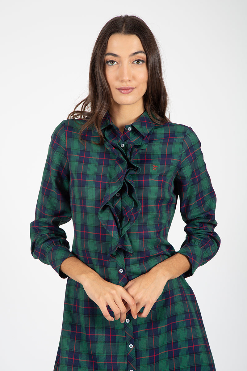 Vestido camisa verde com babados