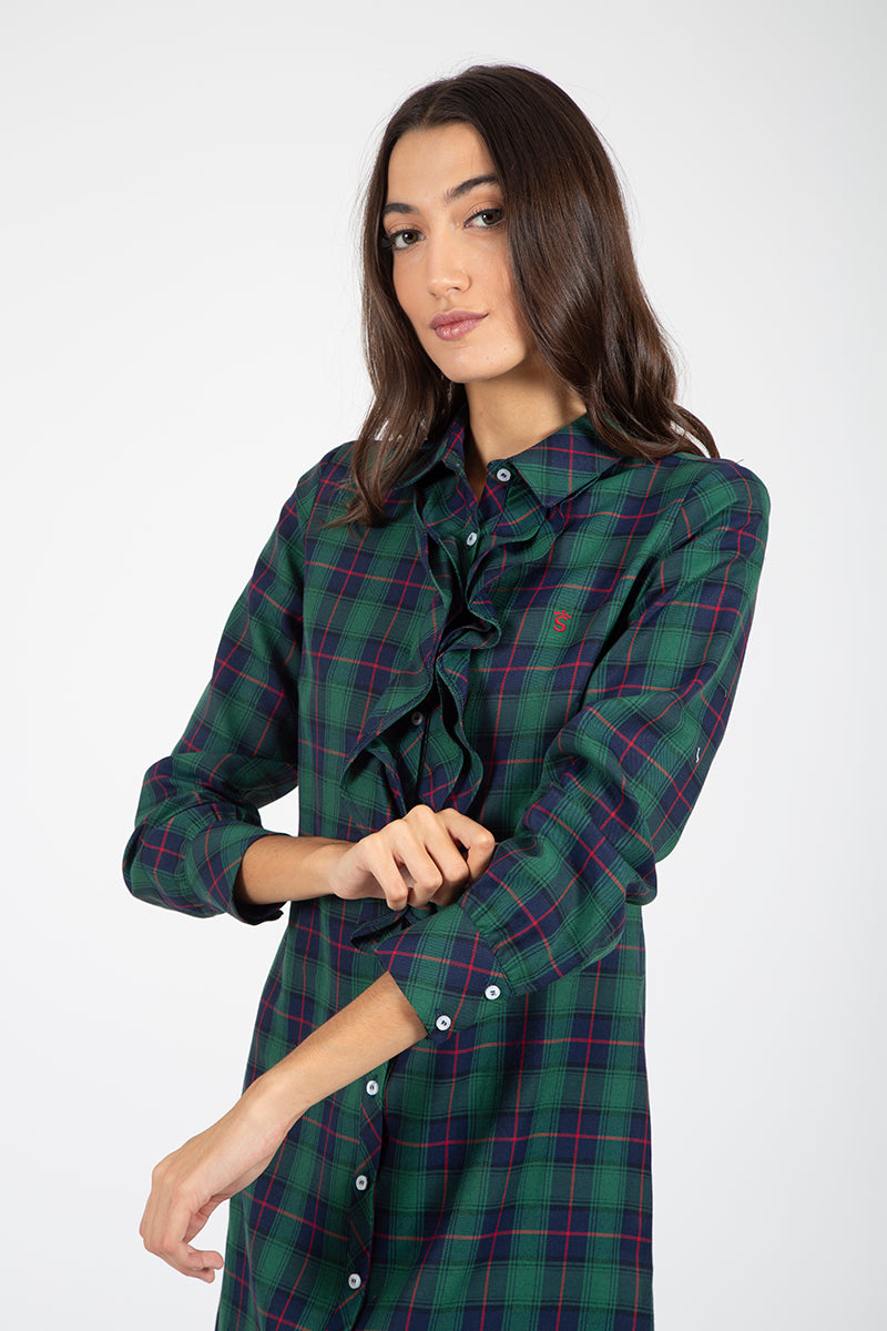 Vestido camisa verde com babados