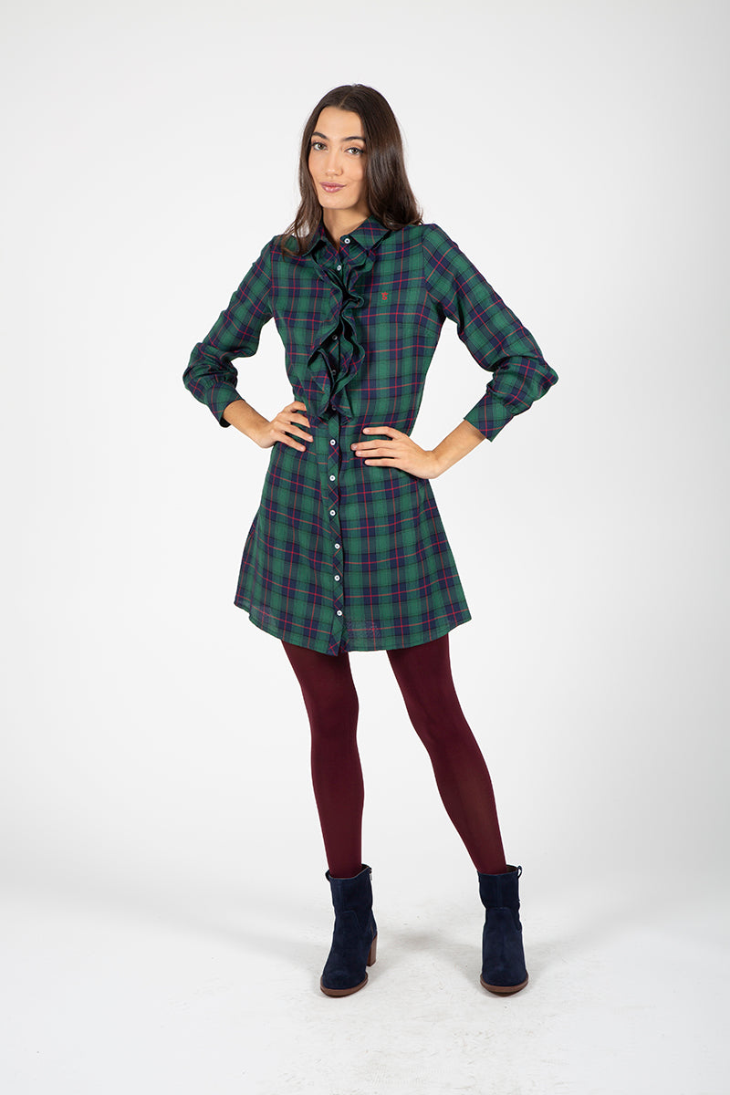 Vestido camisa verde com babados