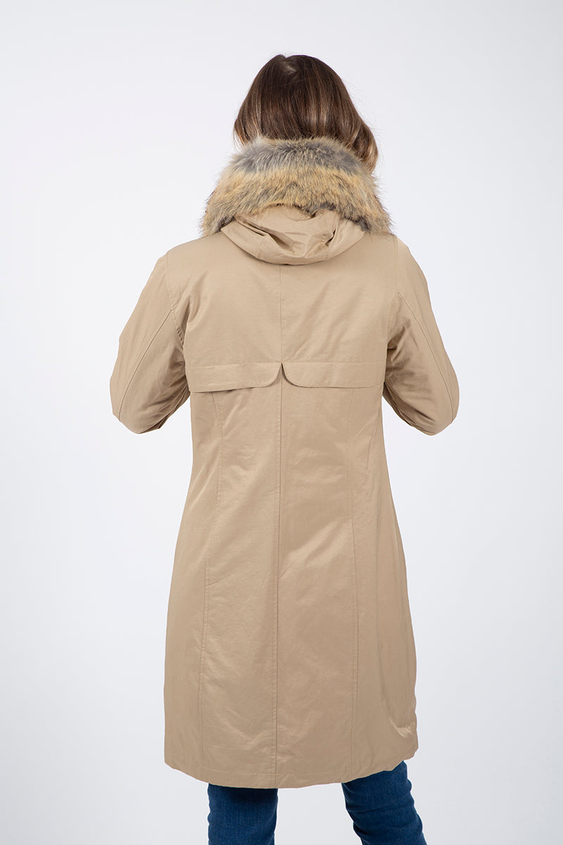 Beige fur padded gabardine parka