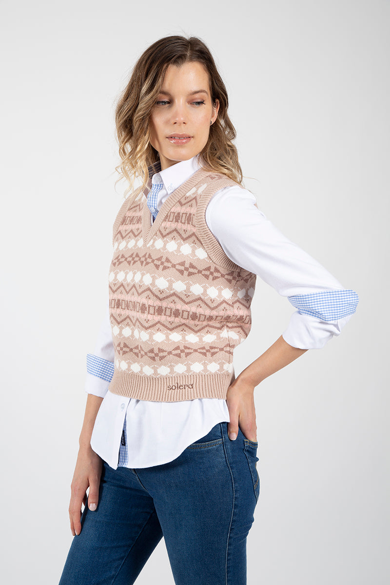 Beige shapes vest