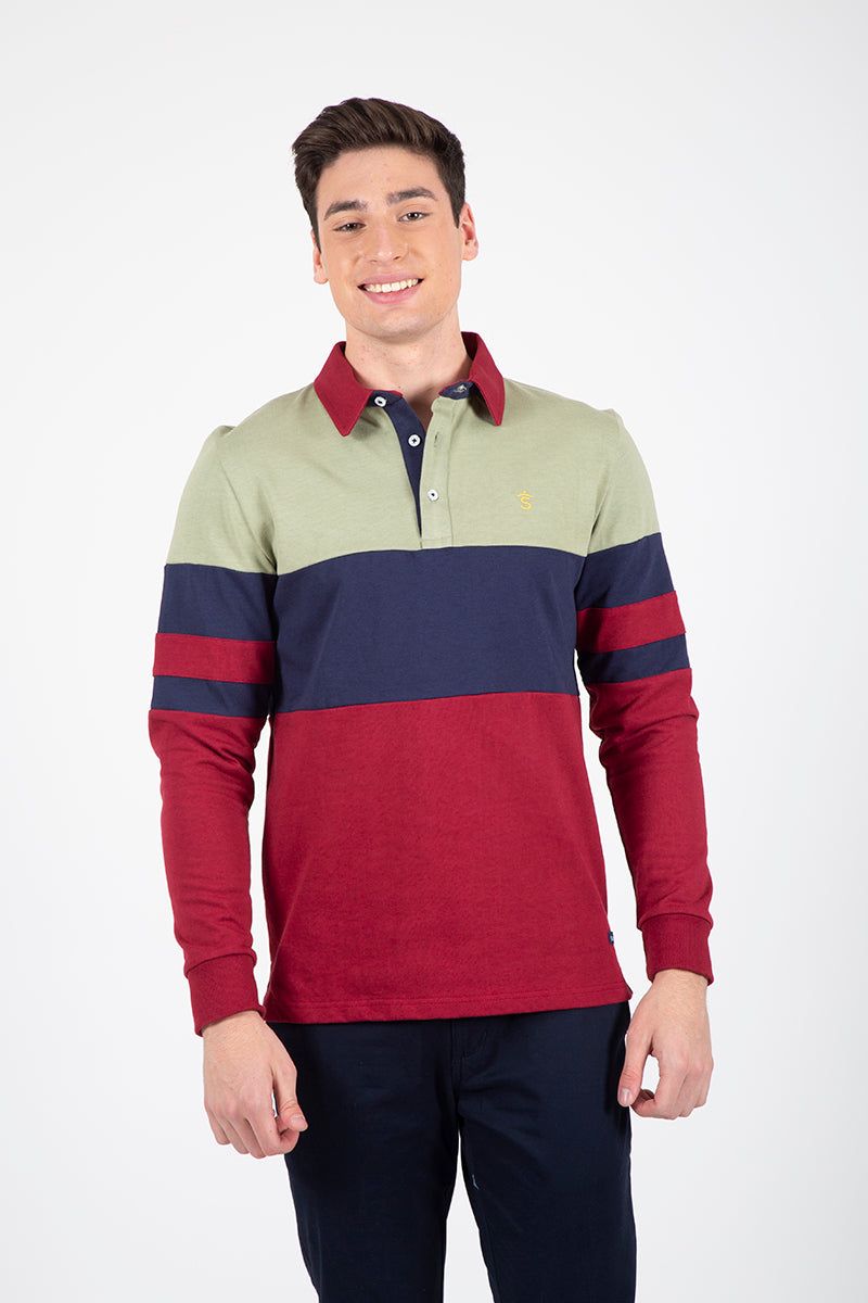 Polo com faixas Borgonha