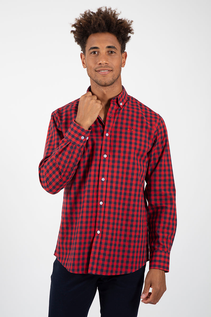 Camisa xadrez vermelha da Marinha