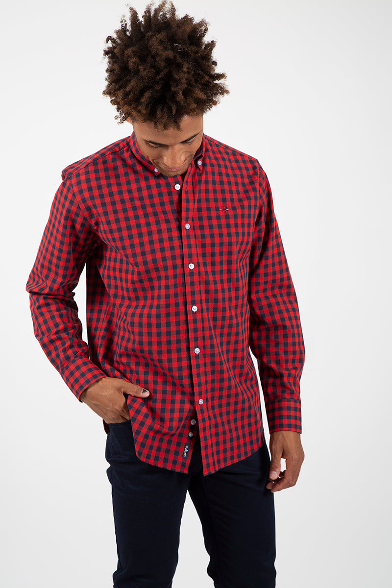 Camisa xadrez vermelha da Marinha