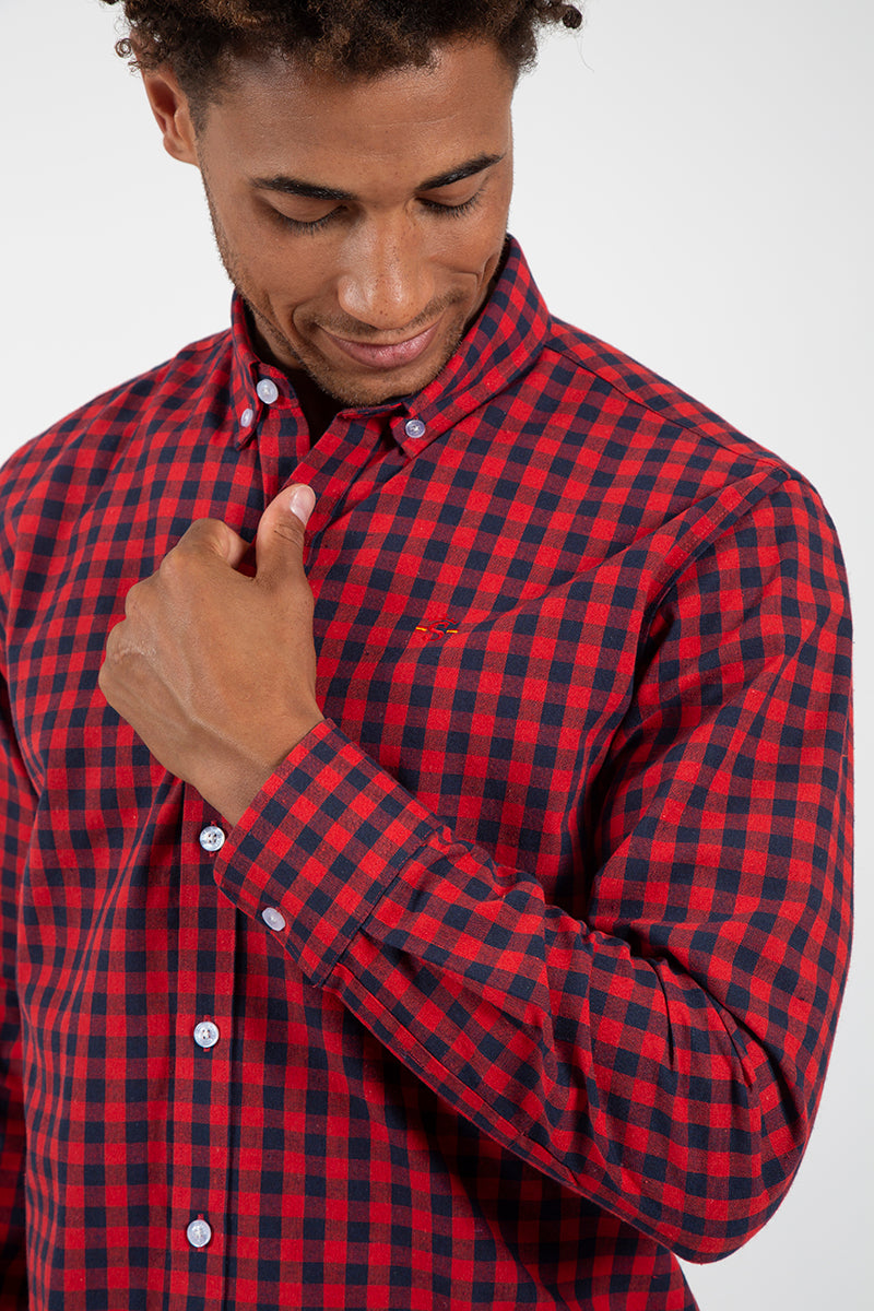 Camisa xadrez vermelha da Marinha