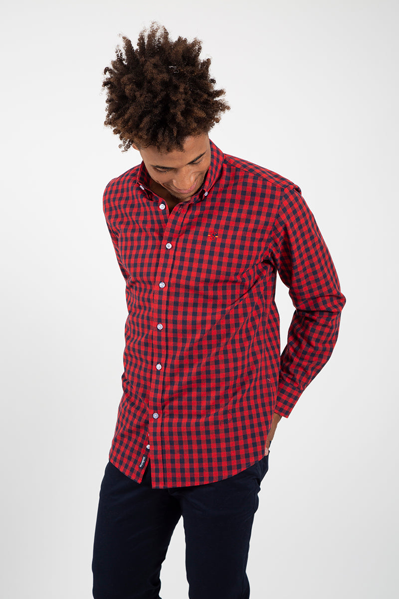 Camisa xadrez vermelha da Marinha