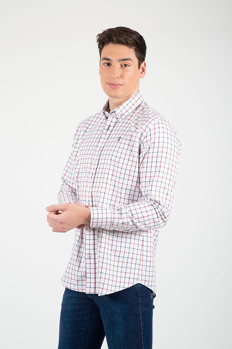 Camisa viyela xadrez vermelho marinho