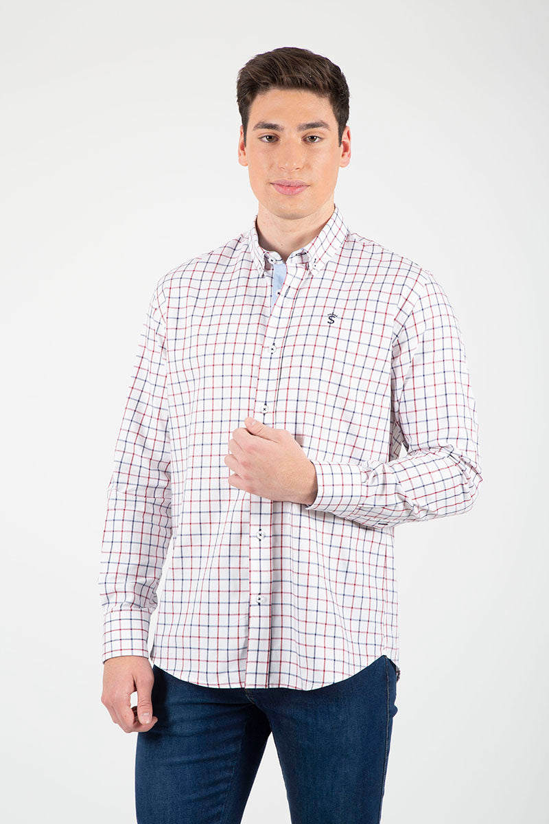 Camisa viyela xadrez vermelho marinho