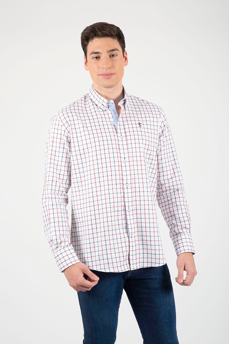 Camisa viyela xadrez vermelho marinho
