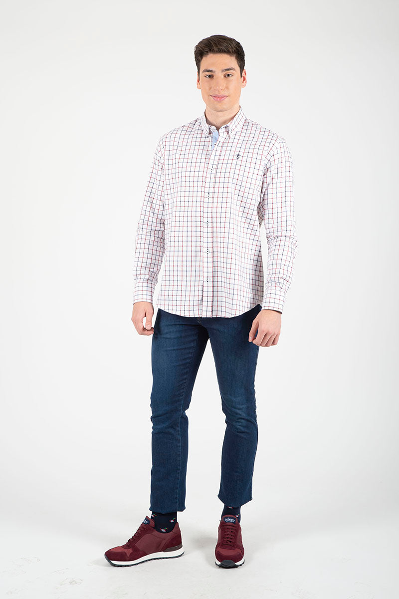 Camisa viyela xadrez vermelho marinho