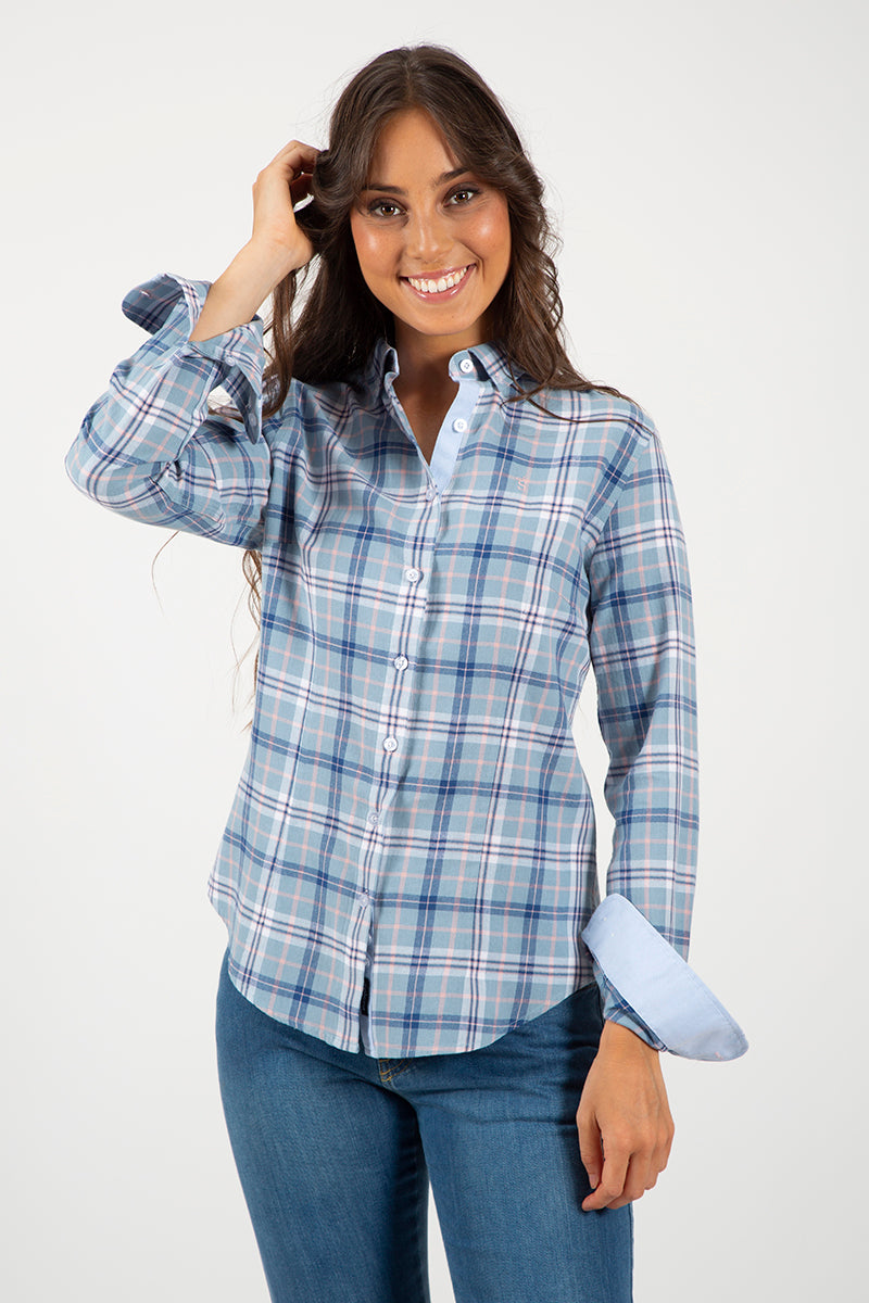 Chemise à carreaux bleu rose