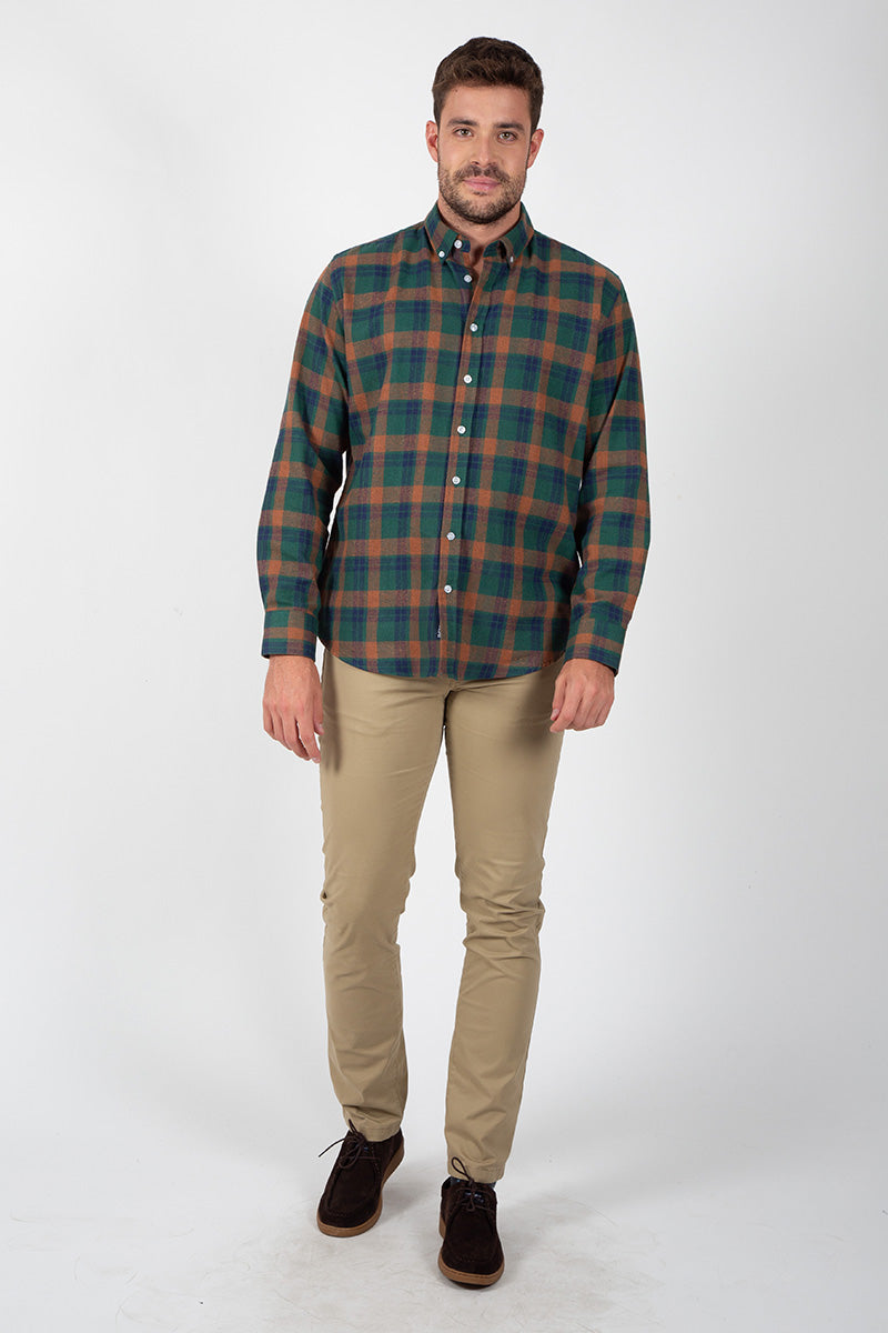 Camisa xadrez cáqui terra
