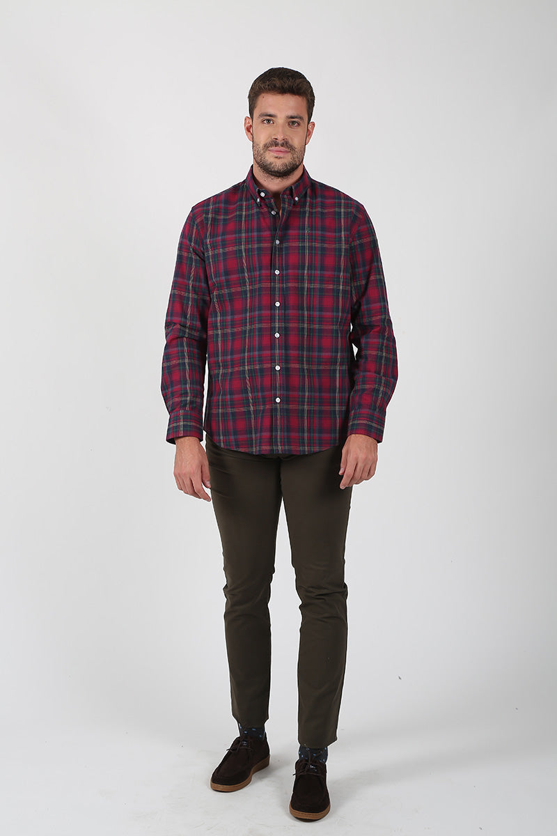 Camisa Cuadros Granate con Verde