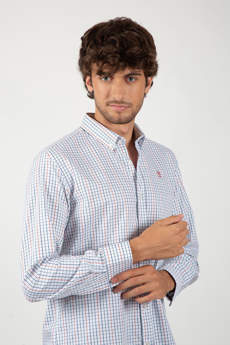 Camisa Cuadros Azul y Coral